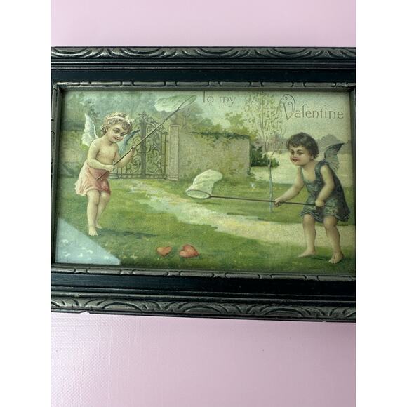 Antique Vintage Victorian 1911 Framed “Be My Valentine” Cherubs - Picture 3 of 9